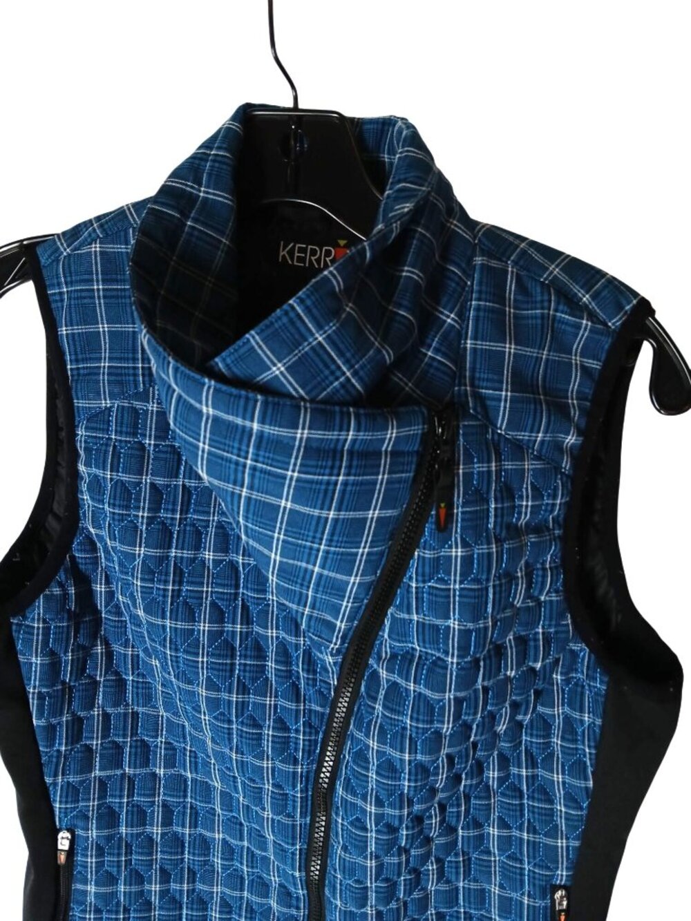 Kerrits Womens Quilted Blue Plaid Riding Vest S Asymmetrical Equestrian Riding - Picture 11 of 16